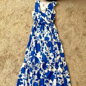 Pink Lily OCEAN SUNSET FLORAL BLUE maxi dress